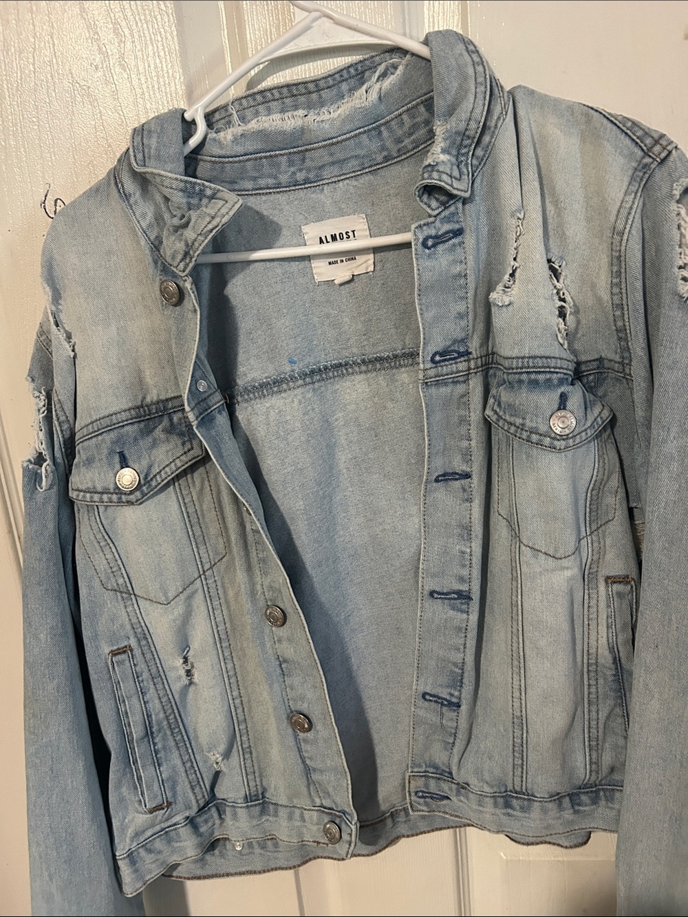 Almost Famous Light Wash Distressed Denim Jacket